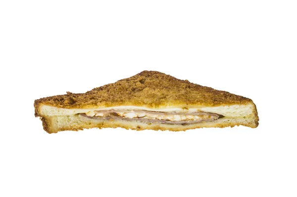Skinka ostsmörgås på vit bakgrund — Stockfoto