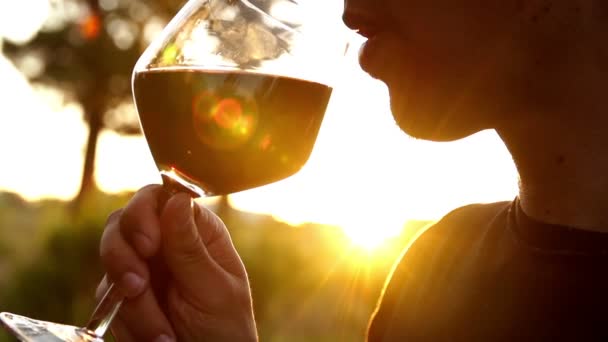 Homem bebendo vinho tinto — Vídeo de Stock