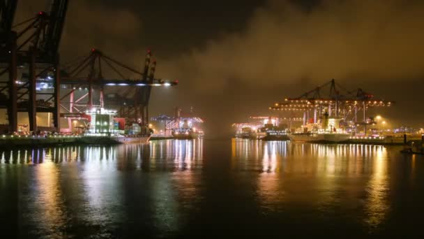 Time lapse of container harbor at night — Stock Video