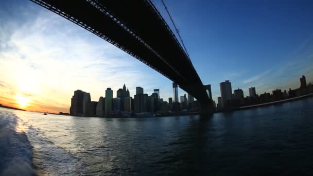 Brooklyn Köprüsü ve Aşağı Manhattan — Stok video