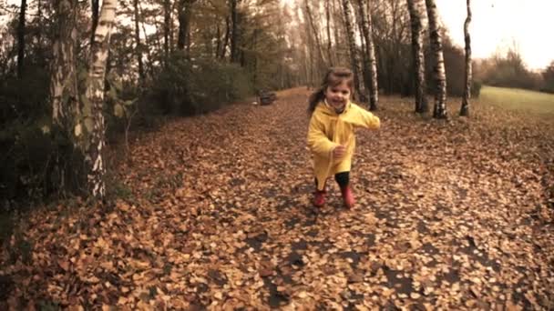 Маленька дівчинка в осінньому парку — стокове відео