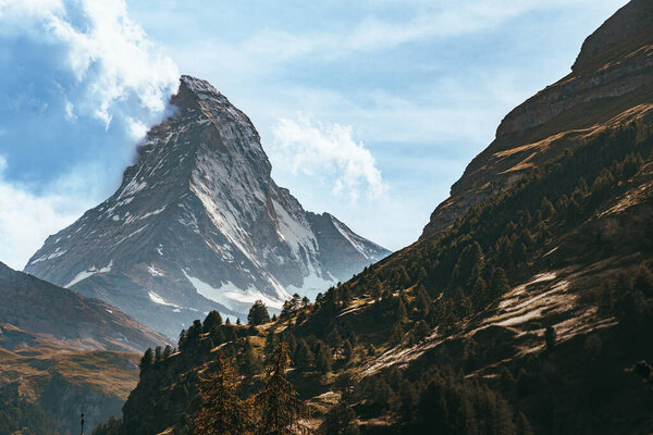 Swiss mountain Matterhorn- monumental rock formations in the Alps
