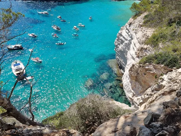 View Turquoise Sea Beautiful Bay Cala Mitjaneta Menorca Spain — Stockfoto