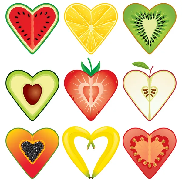 Hjärtformade frukter halvor samling Stockillustration