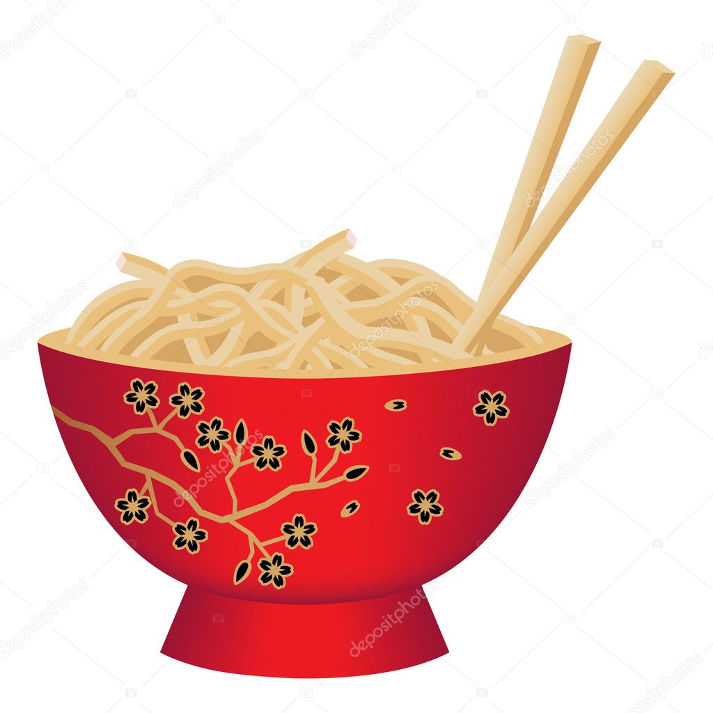 Red Noodle Bowl with Chopsticks
