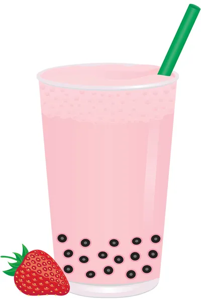 Strawberry Flavored Bubble Milk Tea with Strawberry. — Stock Vector