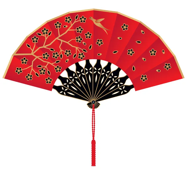 Ein chinesischer Fächer aus roter Seide — Stockvektor