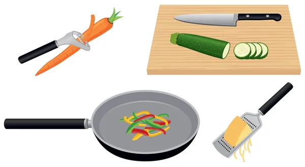 Élelmiszer-készítmény, friss zöldségek és egészséges ételek — Stock Vector