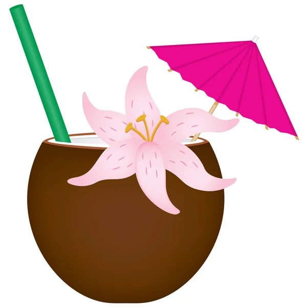 椰子壳中的热带饮料 — 图库矢量图片