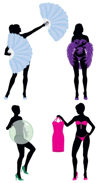 Burlesque mujeres siluetas — Archivo Imágenes Vectoriales