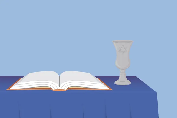 Kiddush kupa és imakönyv a asztalon Векторна Графіка