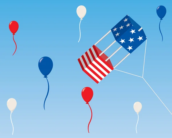 Een Amerikaanse patriottische vak kite met ballonnen — Stockvector