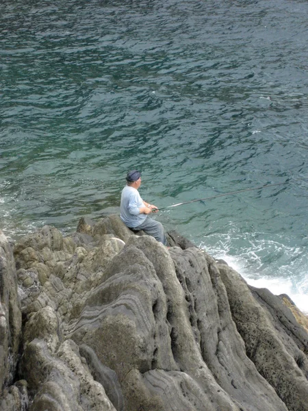 Man fishing from rock — Stock Photo, Image