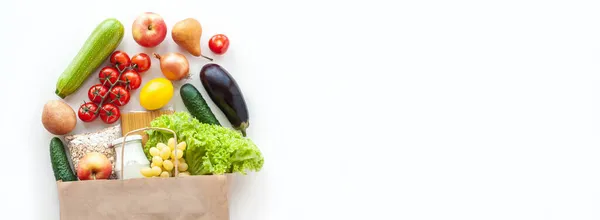 Taška na jídlo s potravinami na bílém banneru Stock Fotografie