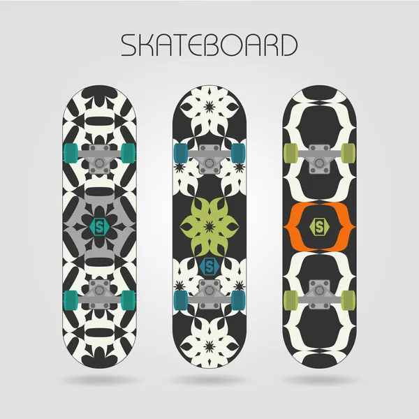 Skateboard set. Tracery floral — Stock Vector