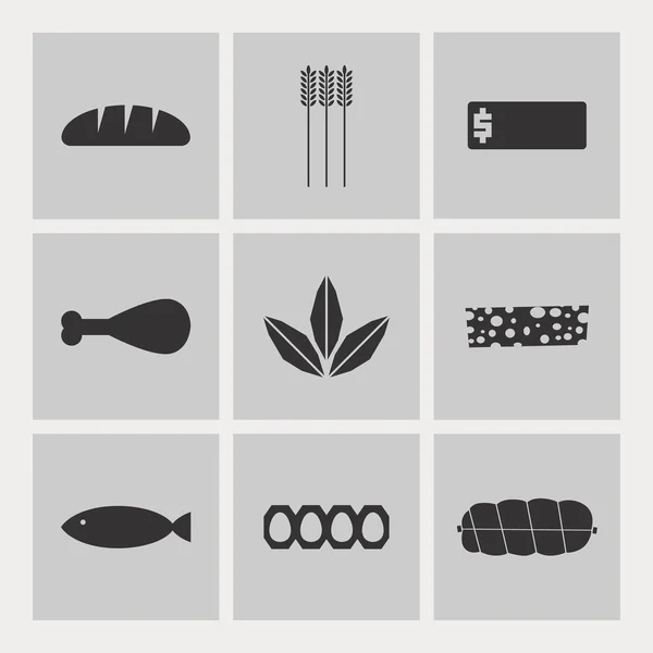 Élelmiszer. fekete-fehér lapos ikonok beállítása 1 — Stock Vector