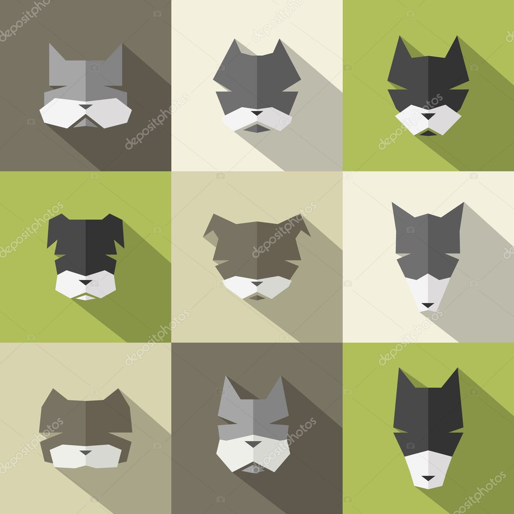Icons set: stylized dogs. Flat style