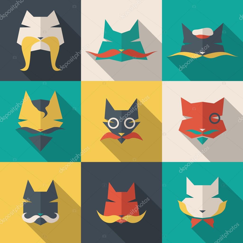 Icons set: character cats. Long shadow