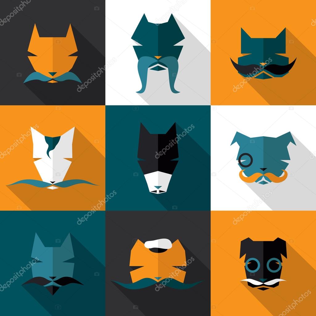 Icons set: character dogs. Long shadow