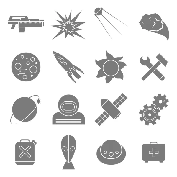 Iconos espacio en estilo plano gris sobre blanco — Vector de stock