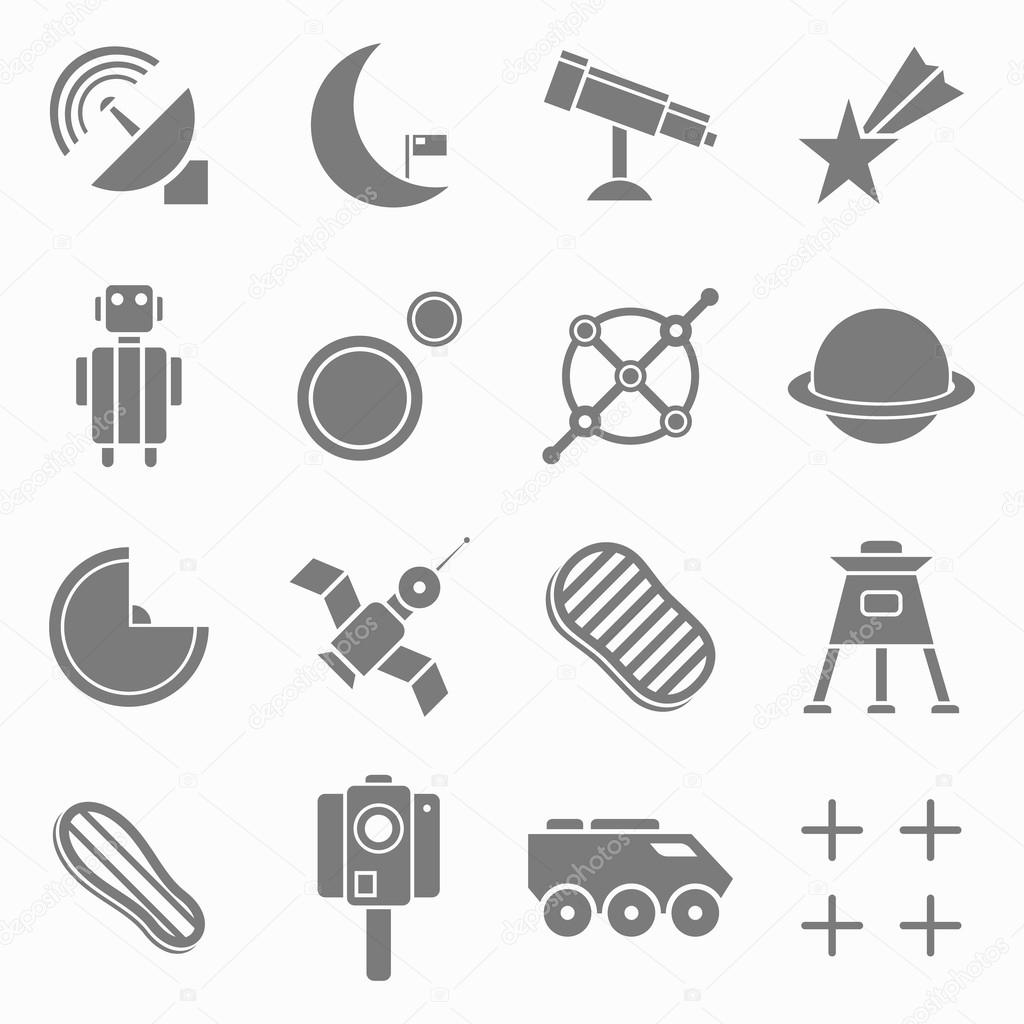 Icons space in flat style gray on white Set 2
