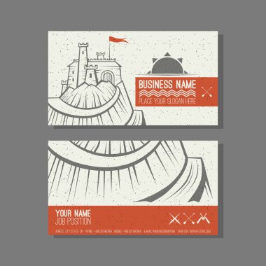 Business card template Castle on the mountain clipart