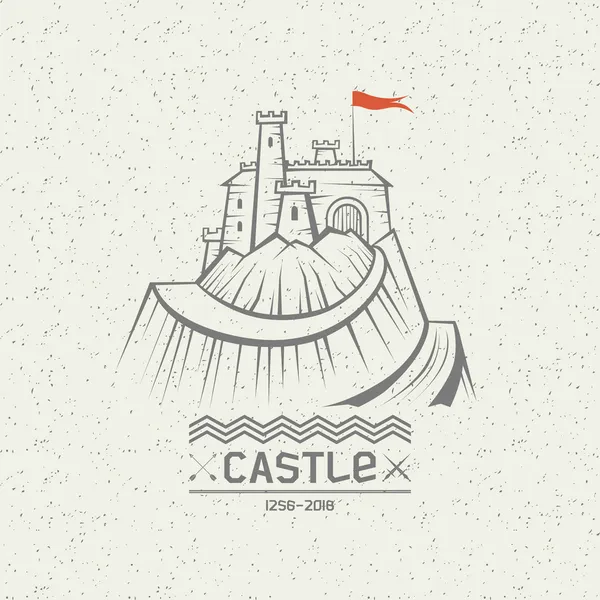 Έμβλημα κάστρο σε ένα βουνό — Διανυσματικό Αρχείο