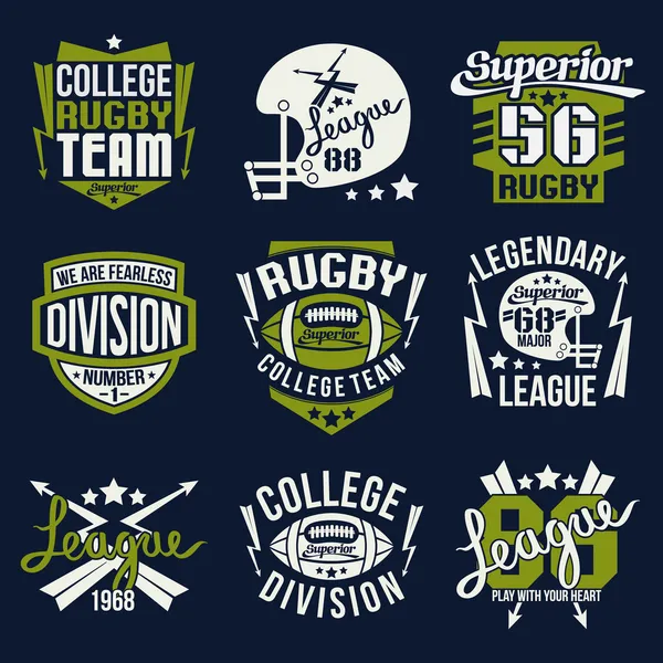 Emblema squadra di rugby college — Vettoriale Stock
