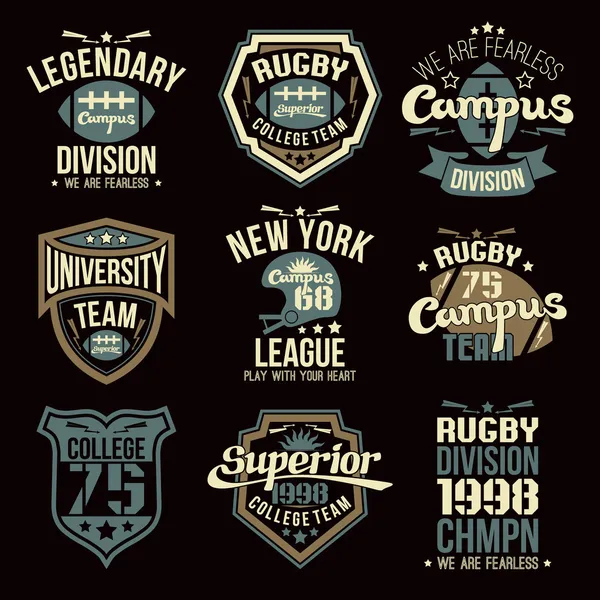 Colegio de rugby emblemas del equipo — Vector de stock