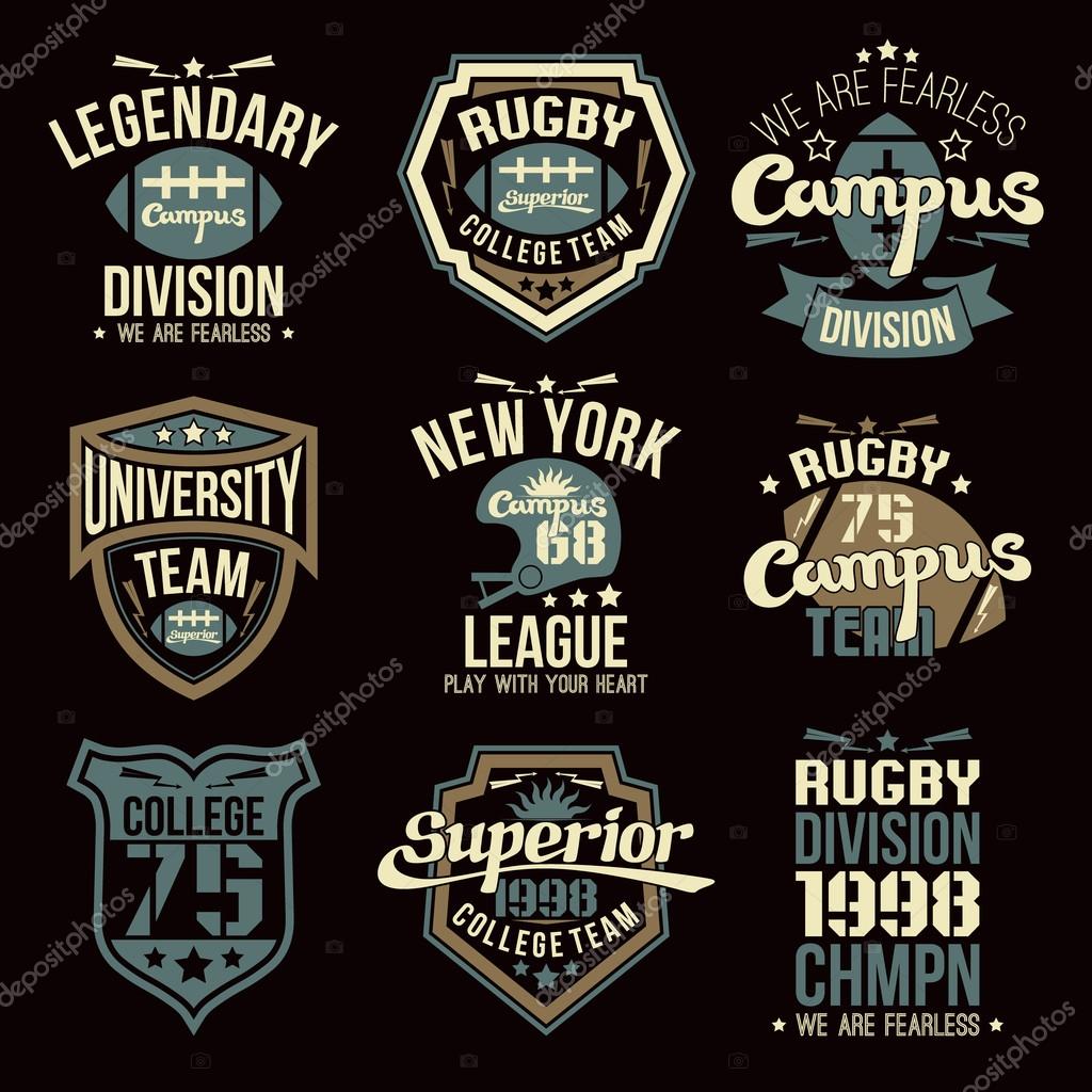 College rugby team emblems graphic design for t-shirt
