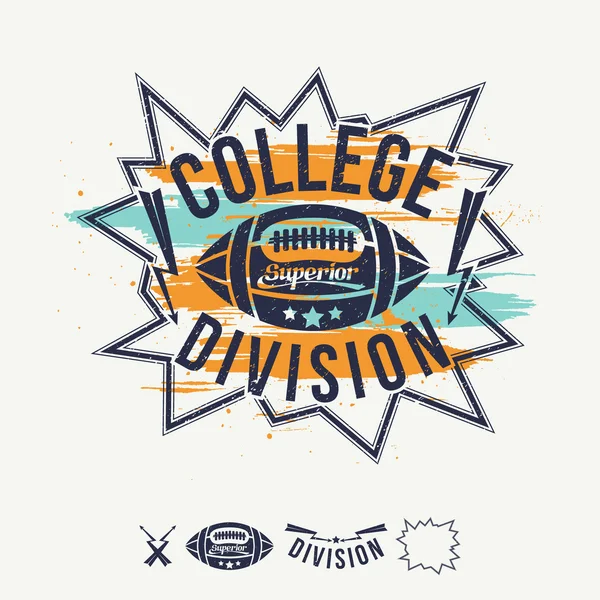 Rugby emblème collège division et éléments de design — Image vectorielle