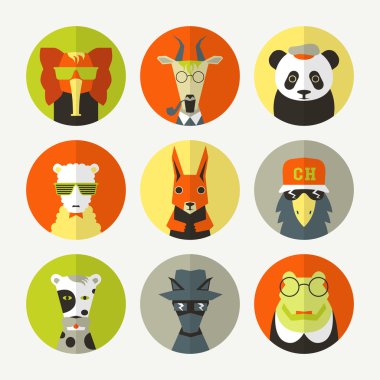 Set of stylized animal avatar clipart