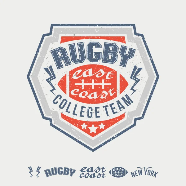 College east coast rugby team emblem and icons — Stock Vector