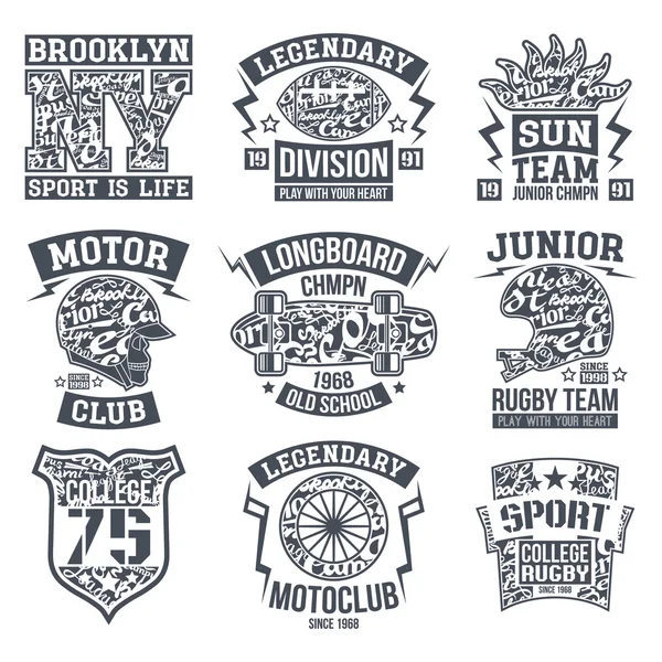 Sport emblem set graphic design for t-shirt — Stock Vector