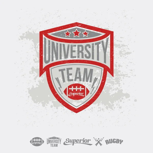 Rugby emblème équipe universitaire et éléments de design — Image vectorielle