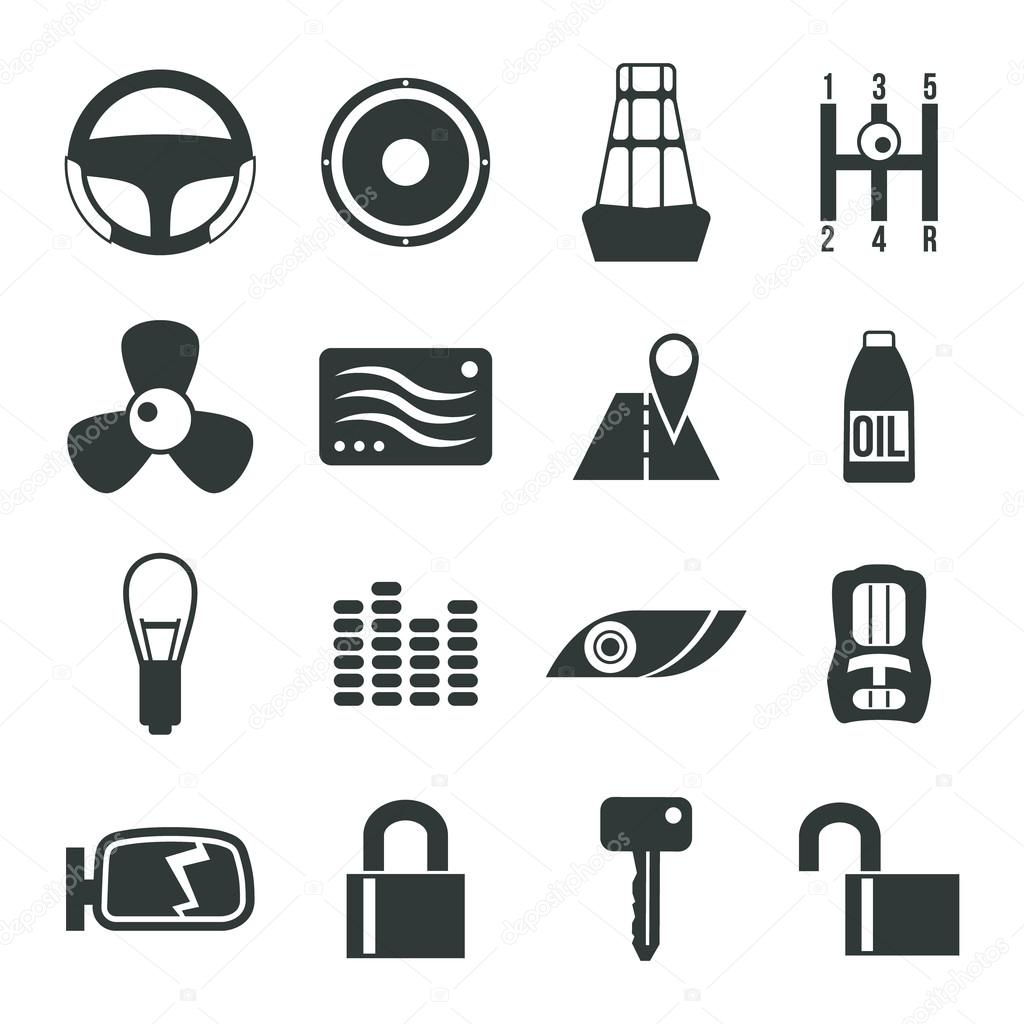 Auto accessories icons set