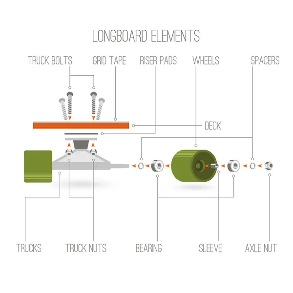 Longboard elements infographic — Stock Vector