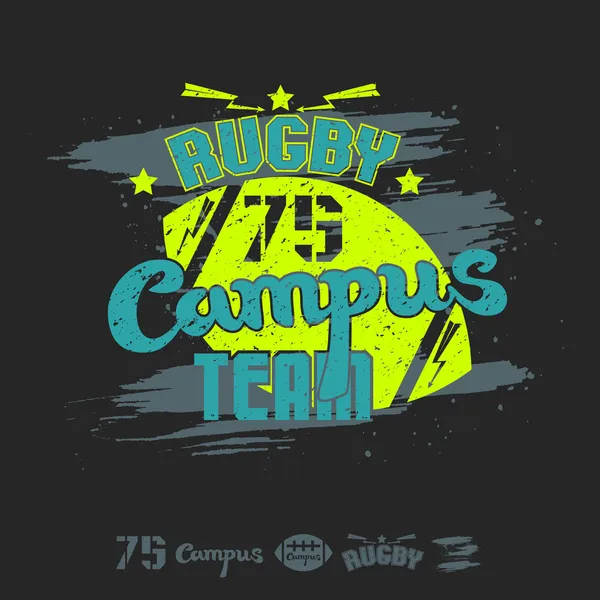 Rugby emblema equipe campus —  Vetores de Stock