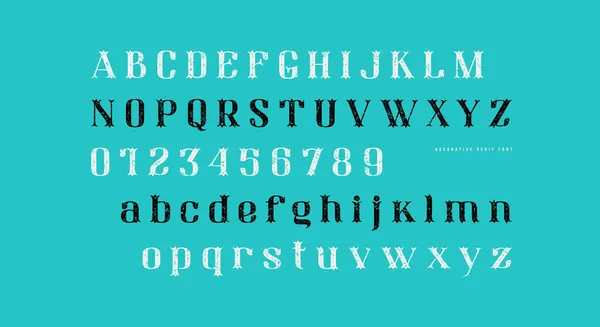 Fonte Serif Décorative Dans Style Élégant Lettres Chiffres Avec Texture — Image vectorielle