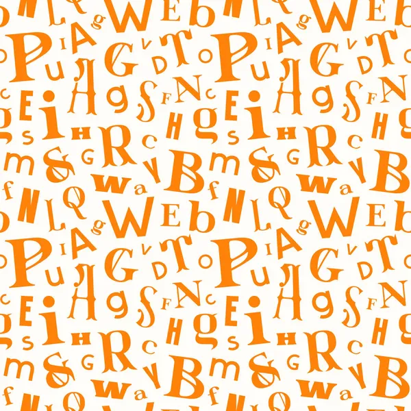 タイポグラフィの様々な文字のシームレスなパターン 白を基調としたオレンジプリント ベクターイラスト — ストックベクタ