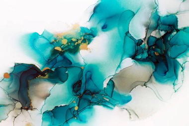 Soyut el boyası alkol mürekkebi dokusu. Tasarımınız için yeşil, gri ve altın rengi yaratıcı arkaplan