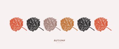 Aspen yapraklı pankart. El çizimi linocut tarzında vektör illüstrasyonu