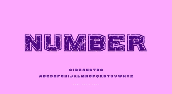 Ampio Carattere Sans Serif Con Contorno Lettere Numeri Con Texture — Vettoriale Stock