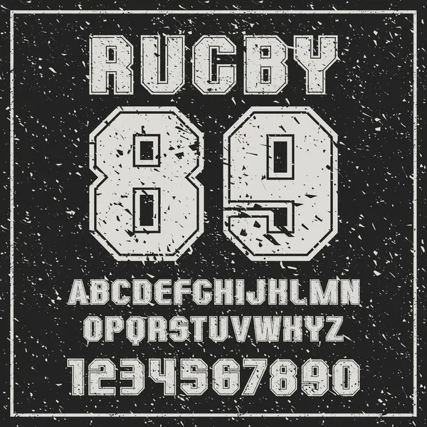 Sans serif lettertype rugbyteam met de contouren en armoedige textuur — Stockvector