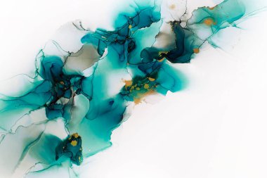 Soyut el boyası alkol mürekkebi dokusu. Tasarımınız için yeşil, gri ve altın rengi yaratıcı arkaplan