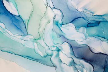 Soyut el boyası alkol mürekkebi dokusu. Tasarımınız için mavi ve yeşil renkli yaratıcı arkaplan