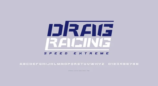 Schablonenplatte Breite Serifenlose Schrift Militärischen Stil Drag Race Emblem Buchstaben — Stockvektor