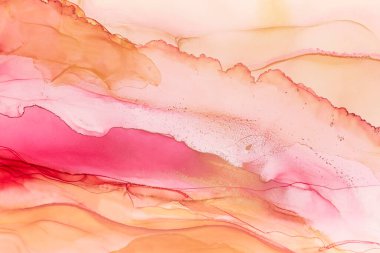 Soyut el boyası alkol mürekkebi dokusu. Tasarımınız için pembe, altın ve turuncu renkli yaratıcı arkaplan
