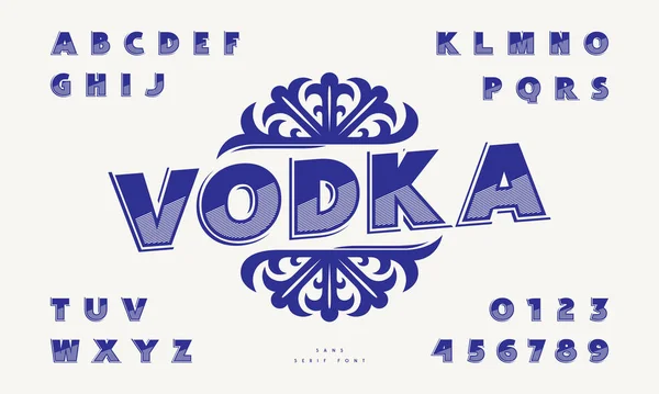 Dekoratives Etikett Für Wodka Und Verzierte Serifenlose Schrift Briefe Mit — Stockvektor
