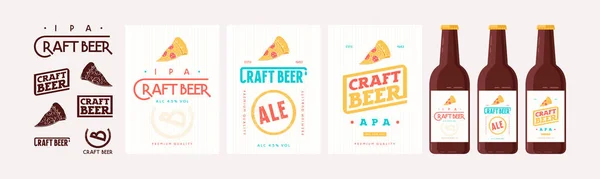 Set Van Sjablonen Etiket Embleem Voor Ambachtelijk Bier Print Lichte — Stockvector